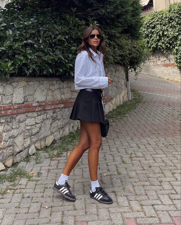 fashion outfits , fashion inspo outfits , fashion , fashion trends 2023 , outfits , outfit ideas summer , outfits aesthetic , outfit inspo summer , aesthetic clothes , ralph lauren , ralph lauren aesthetic , summer outfits 2023 , summer , celine , chanel shoes , chanel aesthetic , chanel looks , hermes aesthetic , hermes looks , looks , lookbook , streetwear fashion , street wear , street style , ootd , fall aesthetic , fall outfits , fall looks , hermes purse , hermes inspo , life inspo Black Samba Shoes Outfit, Tennis Skirt Outfit Street Style, Black Tennis Skirt Outfit, Mum Fits, Fall Skirt Outfits, Fav Outfit, Black Tennis Skirt, Adidas Samba Outfit, Samba Outfit