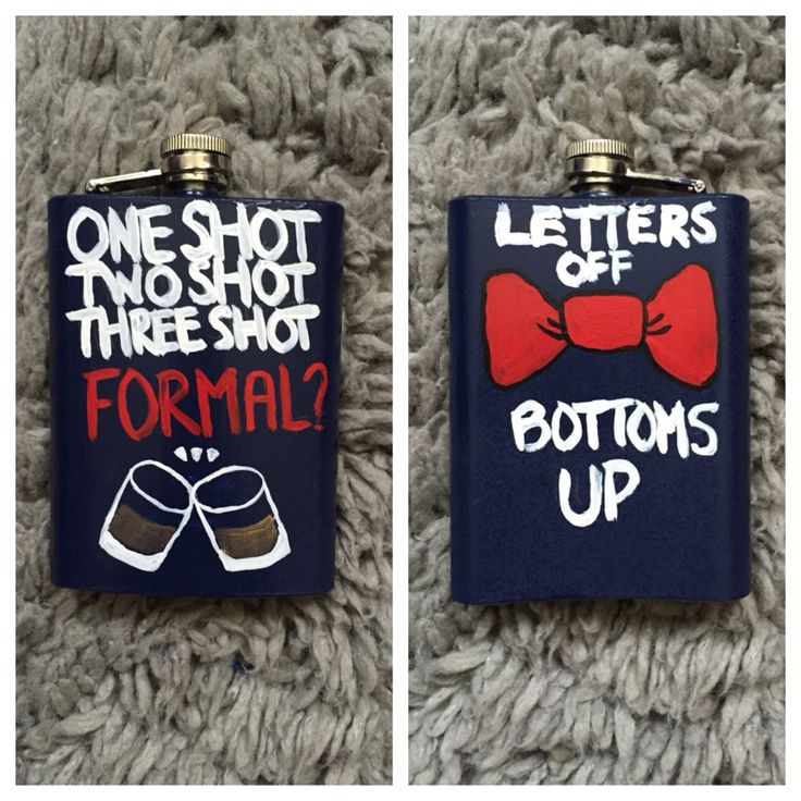 two flasks that have been decorated with different words