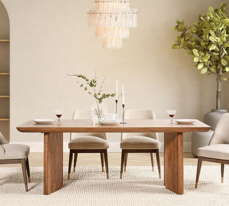 a dining room table with chairs around it