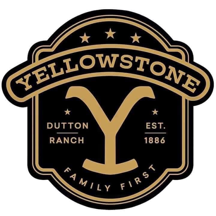 the yellow stone family first logo is shown in gold and black on a white background