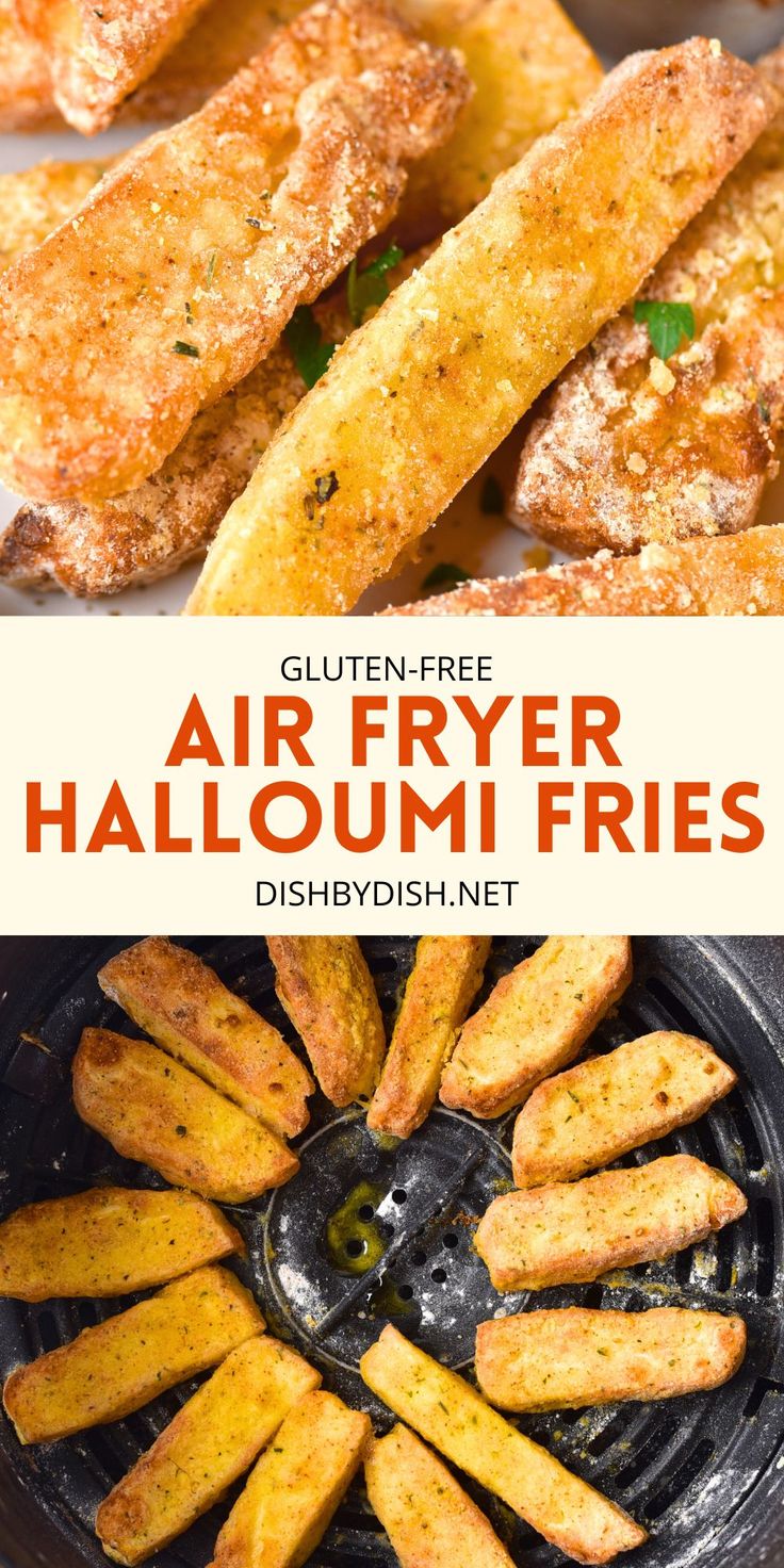 Collage of images of air fryer halloumi fries. Halloumi Fries Air Fryer, Halloumi Air Fryer, Air Fryer Halloumi, Fries Air Fryer, Halloumi Fries, Healthy Appetizers Recipes, Thanksgiving Appetizer Recipes, Christmas Recipes Appetizers, Healthy Appetizer Recipes