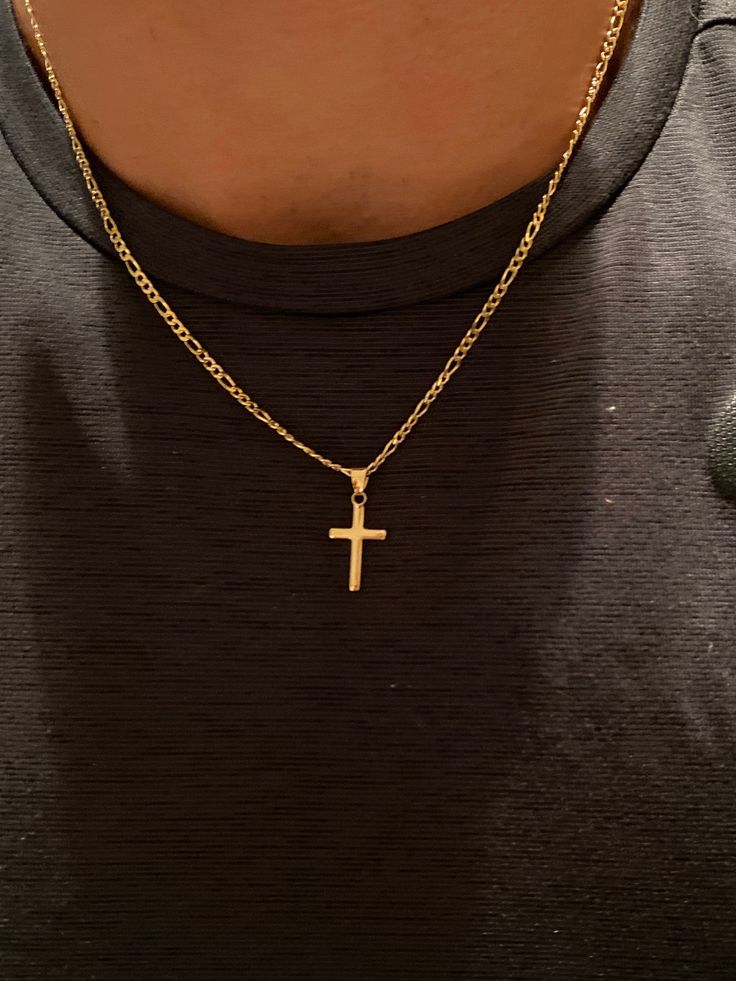 Mens Chain Necklace Gold Cross Pendant, Men's Cross Necklace, Cross Necklace For Men Gold, Gold Chain With Cross For Men, Chain With Cross Men, Christian Necklace Men, Mens Cross Necklace Gold, Gold Chain Aesthetic Men, Mens Jewelry Necklace Gold