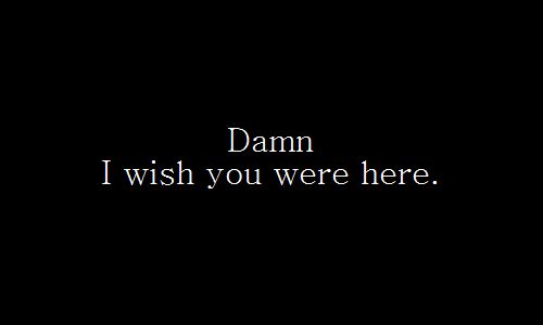 the words damn i wish you were here on a black background with white writing in it