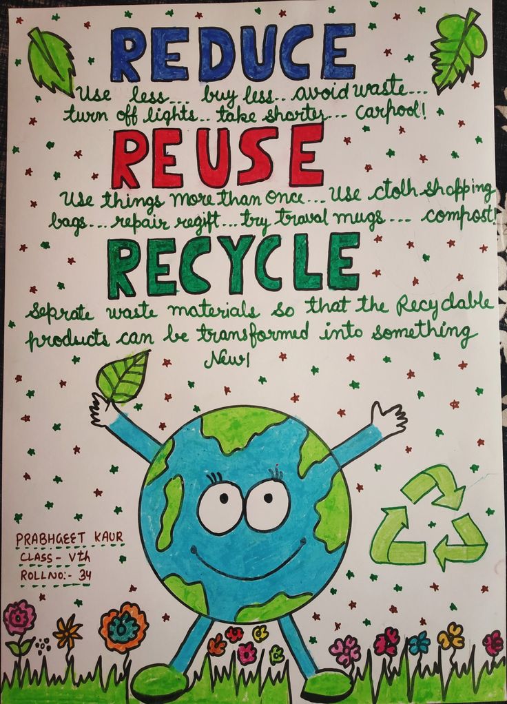 a poster with the words reduce reuse and recycle written in green lettering