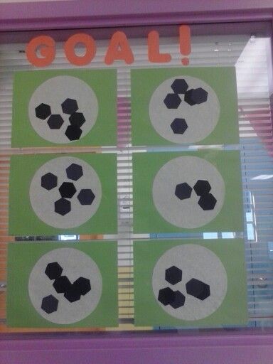 a bulletin board with soccer balls on it