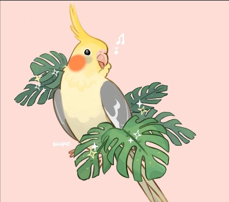 a yellow and gray bird sitting on top of a green leafy plant next to a pink background