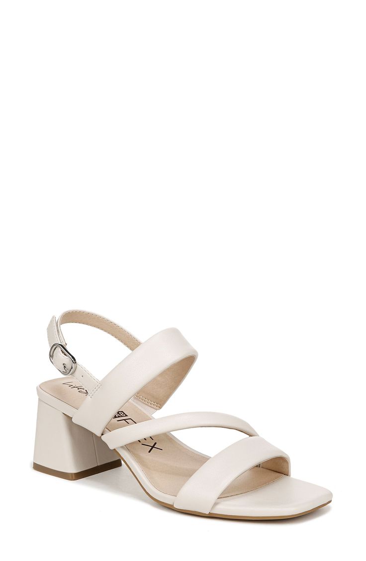 Asymmetric vamp straps lend modern dimension to a stylish slingback sandal grounded by a cushioned footbed and flared block heel. 2" heel Synthetic upper, lining and sole Imported Fabric Gift Bags, Slingback Sandal, Nordstrom Store, Fabric Gifts, Anniversary Sale, Free Fabric, Sandal Women, Print Gifts, Shoes Women Heels