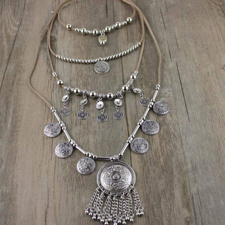 Boho Beach Hut Choker Necklaces Silver / One Size Boho Silver Multi Layer Necklace Delicate Diamond Necklace, Layered Necklaces Boho, Boho Style Bracelets, Silver Jewelry Box, Layered Necklaces Silver, Coin Pendant Necklace, Boho Style Jewelry, Multi Layer Necklace, Beach Hut