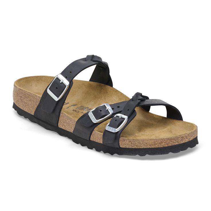 The Franca sandal with a new twist. Braided oiled leather only gets better with wear giving you that heritage well-traveled patina. With an original contoured footbed for support it'll feel uniquely yours wherever you take it. Contoured cork-latex footbed creates custom support with wear Oiled leather upper gives each pair a unique finish Suede footbed lining helps keep you comfortable Lightweight EVA sole Braided style with three adjustable straps Made in Germany Birkenstock Franca, Ecco Sandals, Braided Leather Sandals, Black Birkenstock, Mid Heel Boots, Professional Shoes, Wardrobe Inspiration, Zermatt, Waterproof Shoes