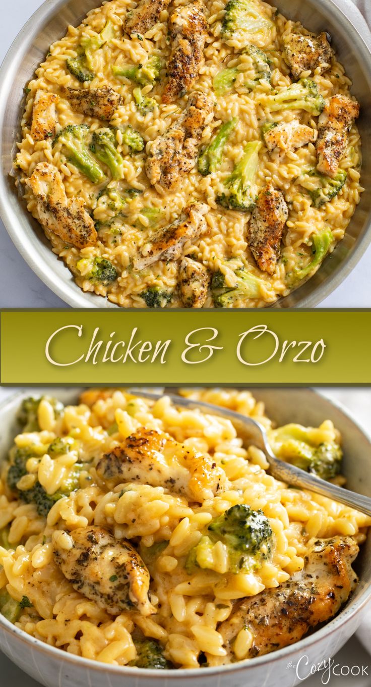 chicken and orzo with broccoli Pasta Dinner Recipes Easy, Orzo Salad Dressing, Cold Orzo Salad, Orzo Salad Recipes Cold, Orzo Salad With Chicken, Chicken Orzo Salad, Orzo Dinner Recipes, One Pot Taco Pasta, Chicken And Orzo