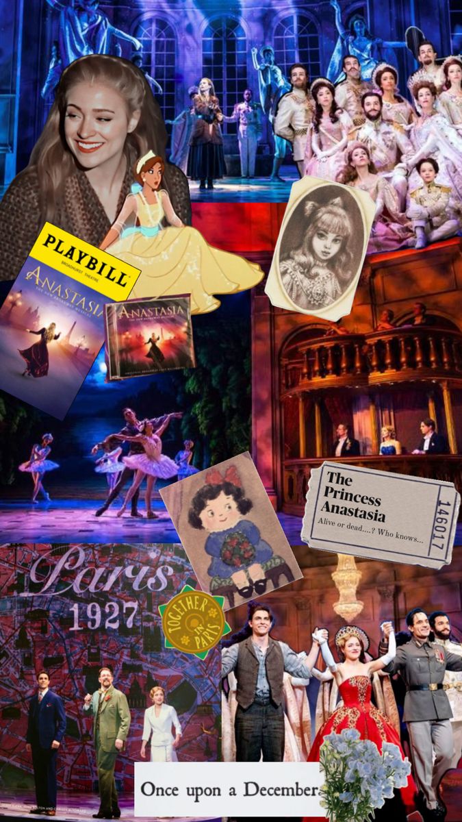 collage of broadway musical characters including actors and actresss, with text that reads once upon a december