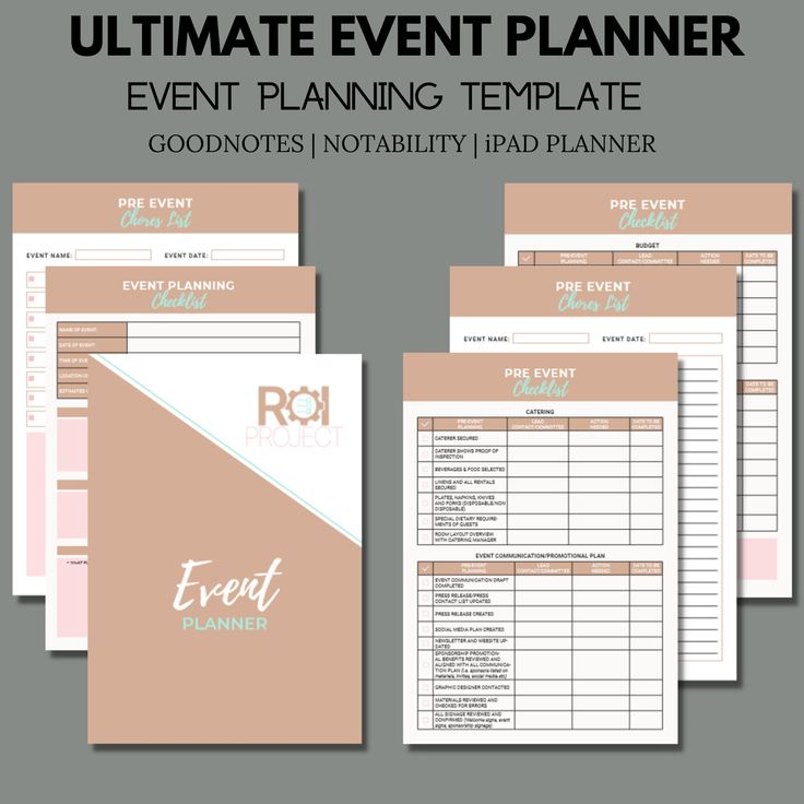 the ultimate event planner template is shown in three different colors and sizes, including one for each