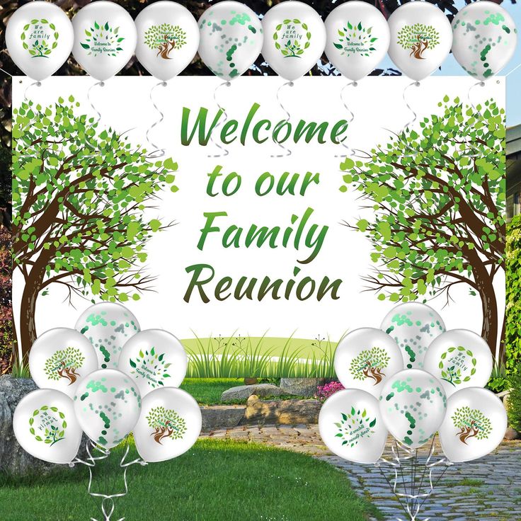 PRICES MAY VARY. Banner and Latex Balloons: you will receive 21 pieces of family reunion themed party supplies, which comprise 1 piece of reunion banner and 20 latex balloons with 1 roll of ribbon, ideal party items for family gathering or relative gathering Ingenious Designs: our reunion decorations are printed with the words [Welcome to Our Family Reunion] and [We Are Family] as a metaphor for a happy family reunion; 4 Matching latex balloons depict the family trees theme, warmhearted and inge Family Reunion Banners, Family Reunion Themes, Family Reunion Decorations, Reunion Decorations, Reunion Party, Tree Theme, Family Reunion Planning, Kids Gift Guide, Black Families