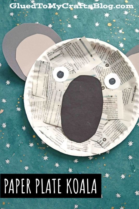 a paper plate koala craft with the words paper plate koala in front of it