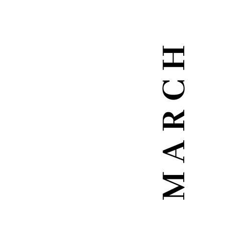 the word march is written in black on a white background