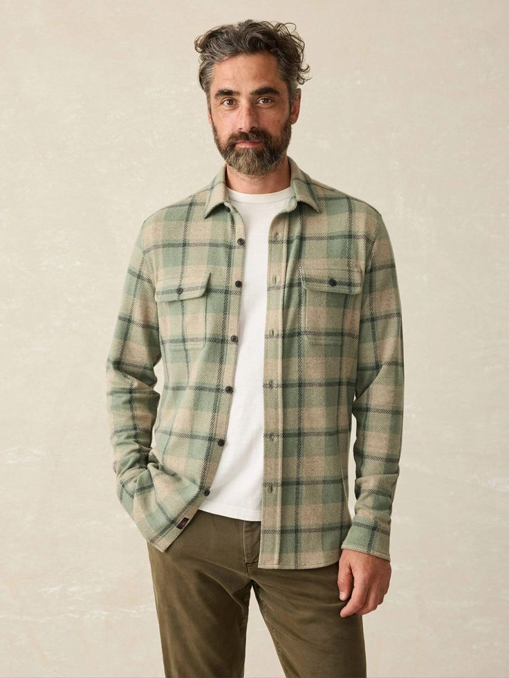 Legend™ Sweater Shirt - Forest Drive Plaid | Faherty Brand Relaxed Fit Shirt For Winter Layering, Winter Layering Shirt With Relaxed Fit, Long Sleeve Shirt For Winter Layering, Winter Long Sleeve Shirt For Layering, Winter Layering Long Sleeve Shirt, Versatile Everyday Shirt For Fall, Versatile Everyday Fall Shirt, Casual Shirt For Winter Layering, Winter Long Sleeve Tops With Brushed Fabric