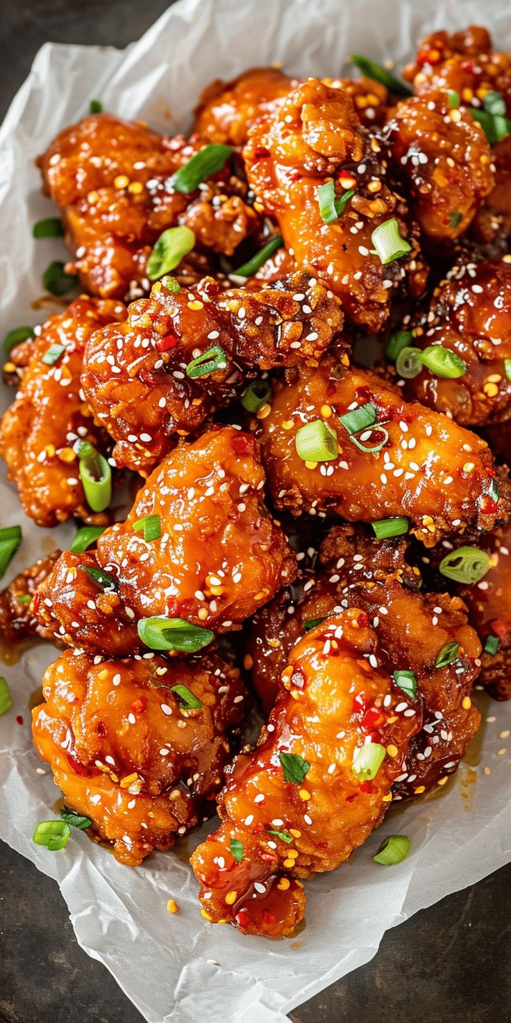 a plate full of chicken with sesame seeds