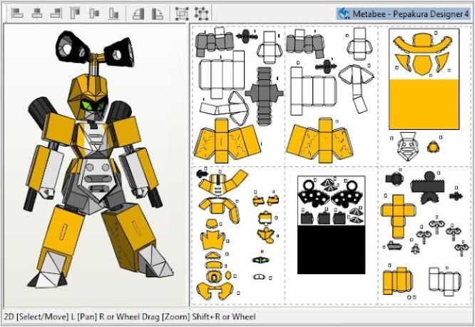 an image of a paper toy that looks like a robot with yellow and black colors