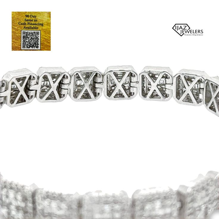 14K White Gold Baguette Diamond Bracelet Available With These Specifications: Metal: 14K Gold Color: White Weight: 46 Grams Stones: Diamond Shape: Baguette, Round CTW: 6.66 Length: 8.5 (Can Be Shortened) Width: 9 mm Baguette Diamond, Diamond Shape, Instagram Followers, Diamond Shapes, Diamond Bracelet, Gold Color, Color White, White Gold, Bracelet