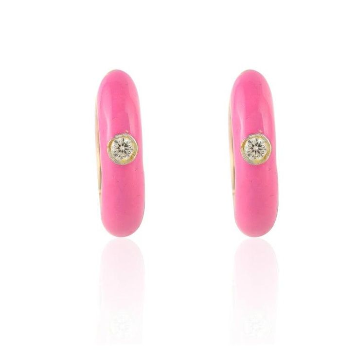 This is part of Chairish’s Fine Jewelry assortment.  Pink Enamel Diamond Huggie Earrings in 14k Gold. A fun, colorful, and personalized addition to your earring stack! Stay on trend by adding these flamboyant enamel pieces and give yourself a fresh look! April birthstone diamond brings love, fame, success and prosperity. These beautiful earrings are great gift for anyone on your list. Show your endless love by gifting this earrings to your partner and make her feel even more special.  PRODUCT DE Yellow Gold Enamel Huggie Jewelry, Small Hoop Yellow Gold Enamel Earrings, Yellow Gold Small Hoop Enamel Earrings, Yellow Gold Enamel Small Hoop Earrings, Yellow Gold Small Hoop Earrings With Enamel, Yellow Gold Enamel Huggie Earrings For Gift, Yellow Gold Enamel Huggie Earrings As Gift, Pink Huggie Pierced Jewelry, Enamel Huggie Jewelry Gift