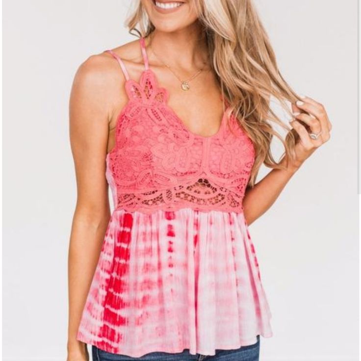 Pink Crochet Lace Tank Top. Size Small. Purchased From The Pulse Boutique. Brand New Without Tags. Flowy Ruffle Top, Feather Tank Top, Crochet Lace Tank Top, Criss Cross Tank Top, Red Chiffon, Pink Crochet, Green Tank Top, Strappy Top, Sequin Tank