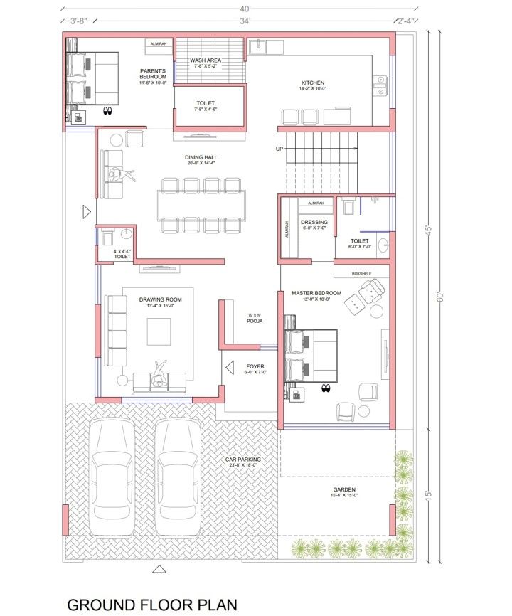 the ground plan for a house with two floors