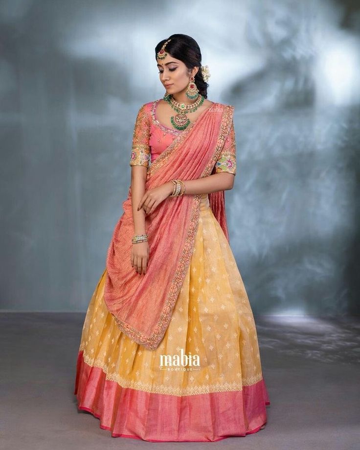 Dupatta Draping Styles, Dupatta Draping, Half Sarees, Half Saree Designs, Half Saree, Long Gown, Saree Designs, Lehenga, Saree