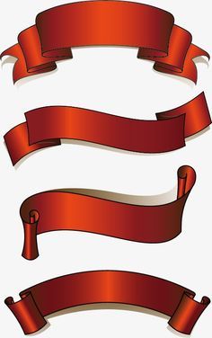 three red ribbon banners on white background with clippings for text or image illustration