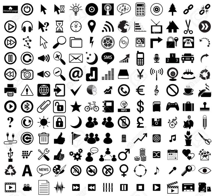 various black and white icons on a white background