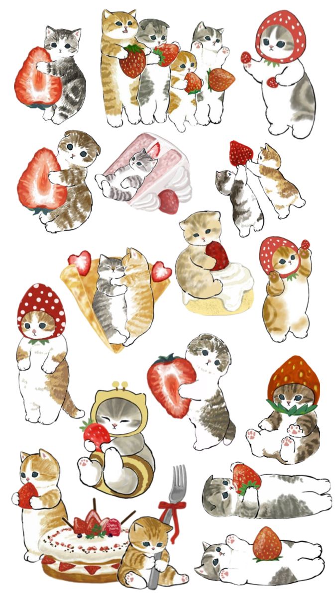 a bunch of cats that are in the shape of magnets on a white background