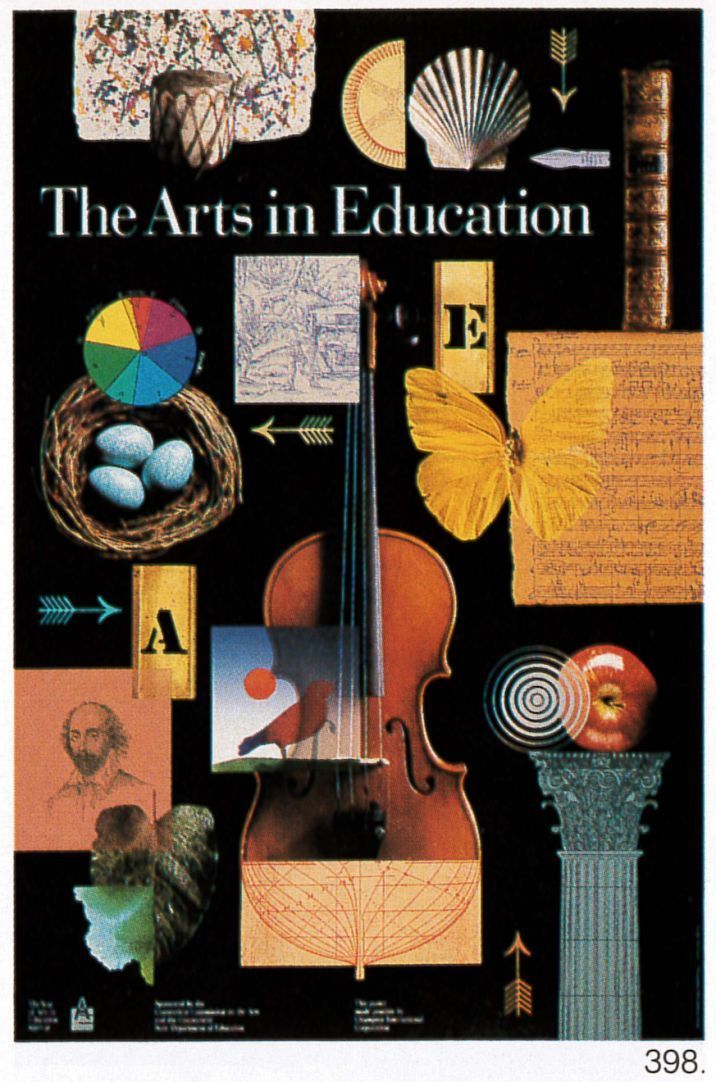 the arts in education book cover with an image of a violin and other art supplies