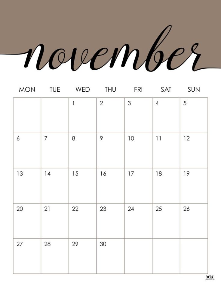 november calendar with the word november written in black and white ink on a brown background