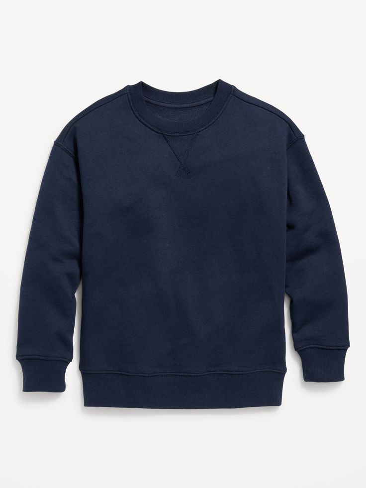 crew neck long sleeves drop shoulders banded hem oversized fit hits below waist Family Pajamas, Toddler Boys, Oversized Fits, Drop Shoulder, Old Navy, Crew Neck Sweatshirt, Long Sleeves, Crew Neck, Navy