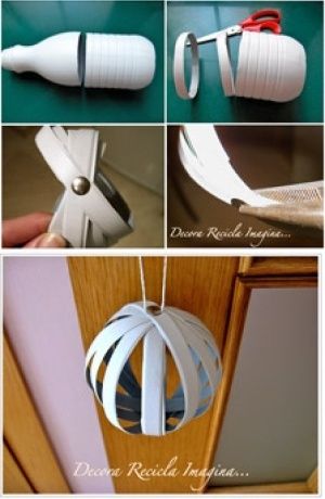 instructions to make an ornament out of toilet paper rolls and other things that are hanging from the ceiling