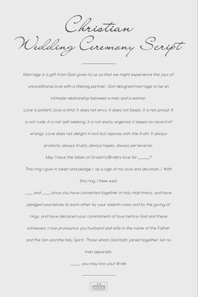 the wedding ceremony script is shown in black and white, with an elegant font pattern