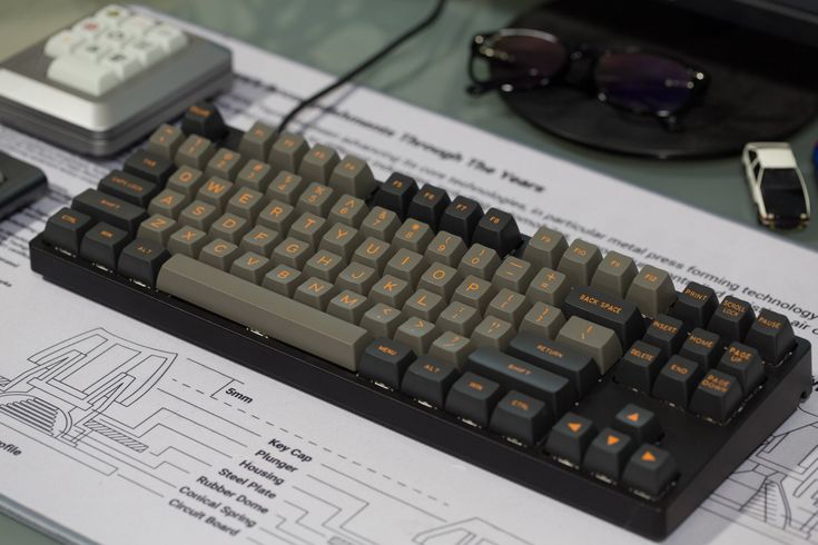 a computer keyboard sitting on top of a table