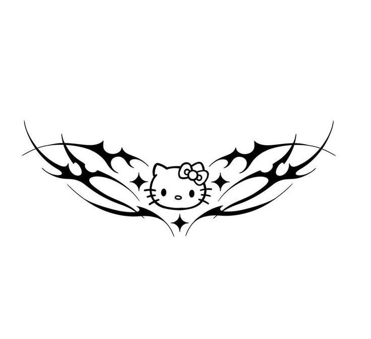 a black and white drawing of a hello kitty bat