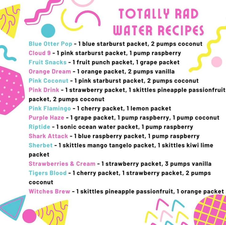 the recipe for totally rad water recipes is shown in pink, blue and yellow