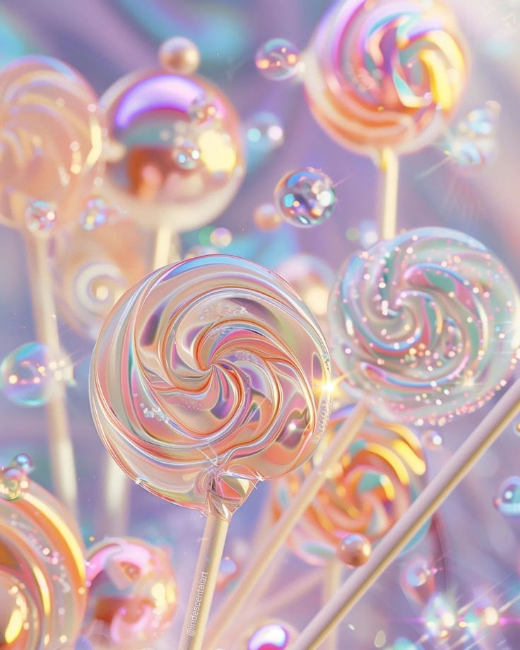 colorful lollipops with bubbles in the background