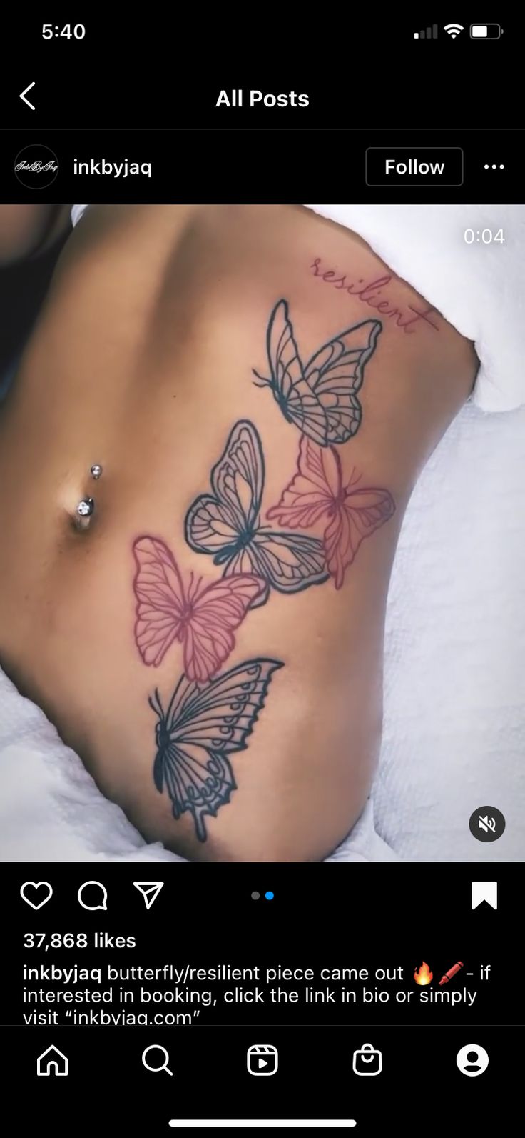 a woman's stomach with three butterflies on it and the words all posts below