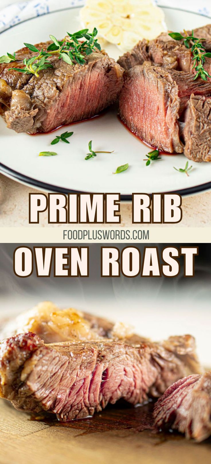 prime rib oven roast on a plate with mashed potatoes