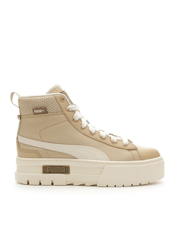 Shoes by Puma Shoe game: won Mid-cut design Pull tab for easy entry Lace-up fastening Padded tongue and cuff Signature PUMA branding Platform sole Textured grip tread Puma Mayze Mid, Beige Style, Pumas Shoes, Pull Tab, Cut Design, Shoe Game, Womens Shoes Sneakers, Shoes Sneakers, Asos