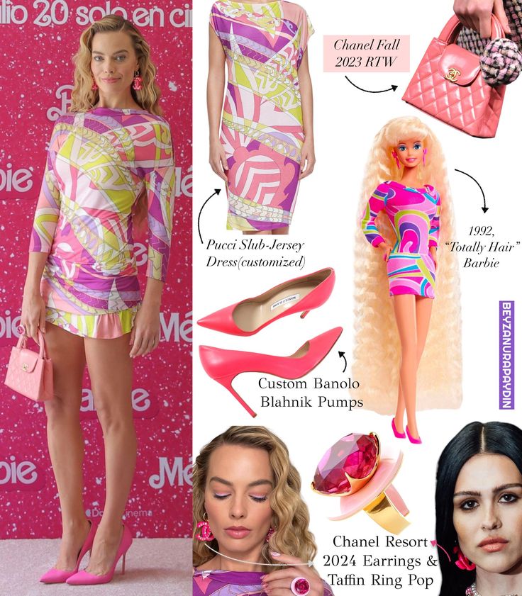 the barbie doll is wearing pink shoes and carrying a handbag with her name on it