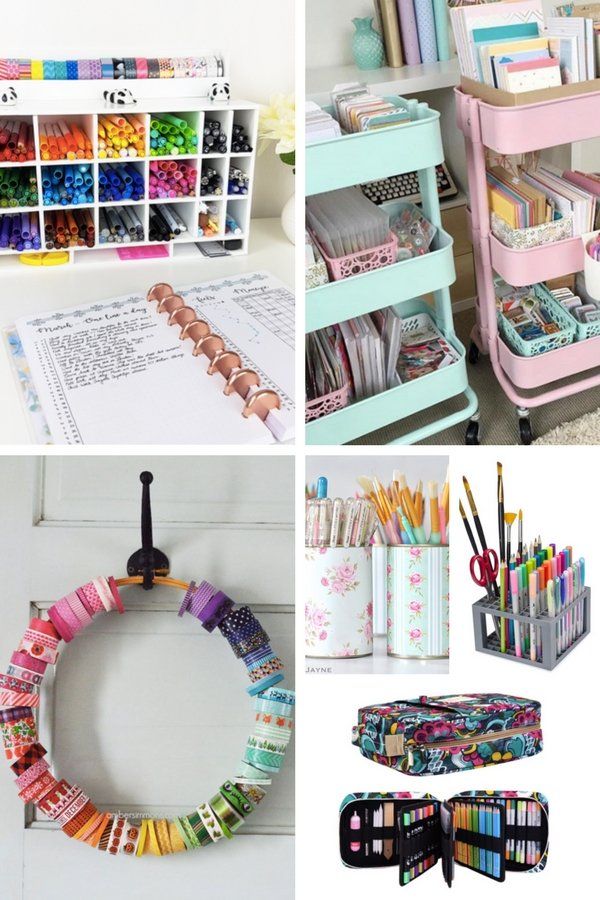 several different types of crafting supplies are arranged in this collage, including pens, pencils, and markers