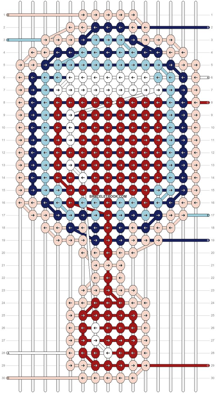 a cross stitch pattern with red, white and blue dots on it's center