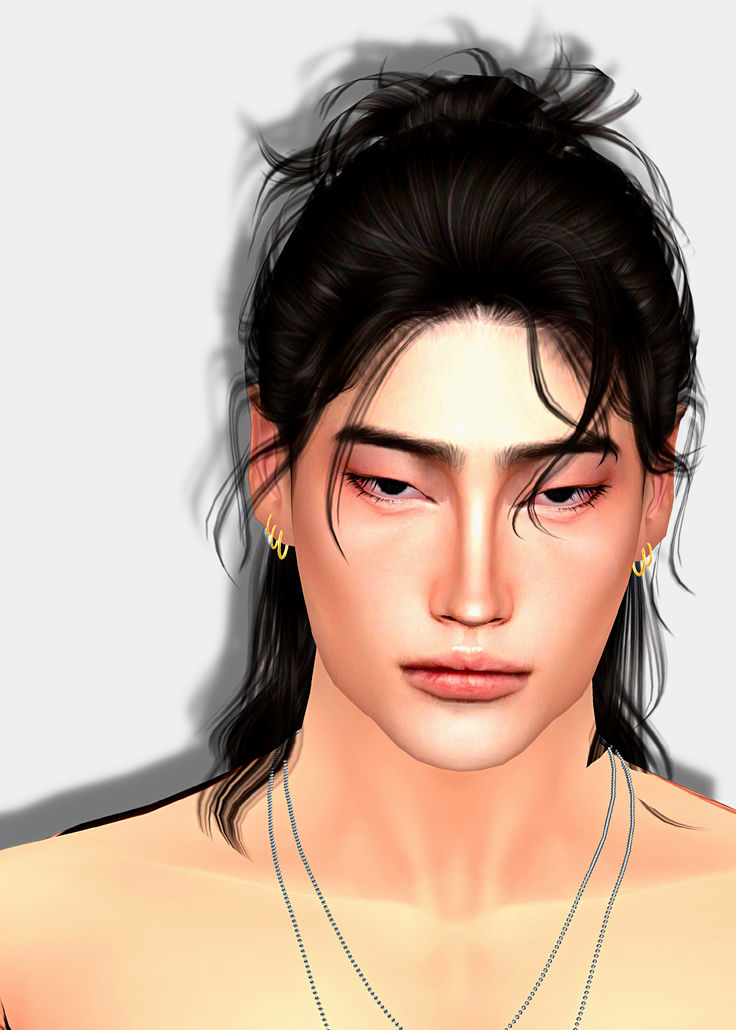 an animated image of a man with long hair and no shirt on, wearing two necklaces