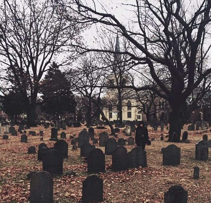 an old cemetery with many headstones and trees