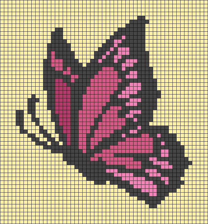 a cross - stitch pattern of a pink and black butterfly