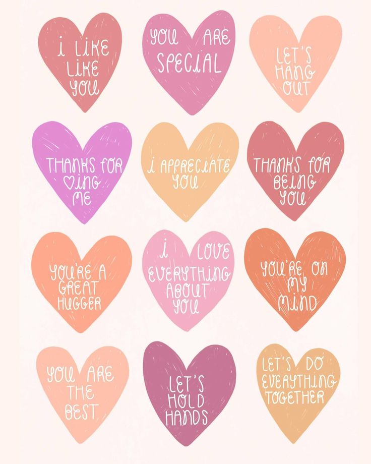 hearts with words written on them in different colors