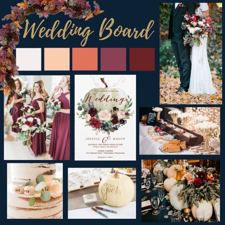 the wedding board is full of fall colors